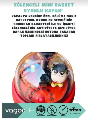 VAGONLİFE 620 ml Basketbol Oyunlu Kapak Pipetli El Askılı Tritan Su Matarası Suluk