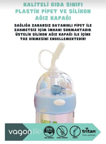 VAGONLİFE 620 ml Basketbol Oyunlu Kapak Pipetli El Askılı Tritan Su Matarası Suluk