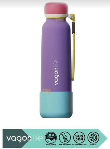 VAGONLİFE 750ml Düz Desenli Pipetli/Pipetsiz Kullanım İpli El Askılı Kaymaz Tabanlı Paslanmaz Çelik Termos