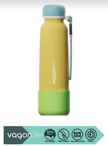 VAGONLİFE 750ml Düz Desenli Pipetli/Pipetsiz Kullanım İpli El Askılı Kaymaz Tabanlı Paslanmaz Çelik Termos