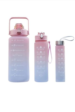 Motivasyon Su Matarası 3lü Matara 2 Litre + 900 Ml+ 500 Ml Yavrulu Sporcu Matarası Turuncu-Mavi