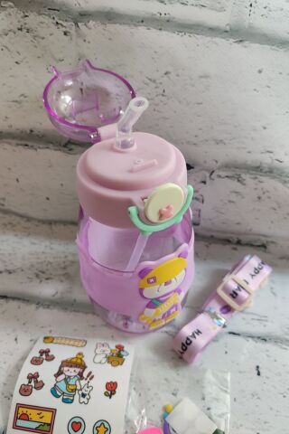680 ML Sevimli Figürlü Matara Su Şişesi Suluk Bpa Free Çocuk Suluk Okul Suluğu Pembe