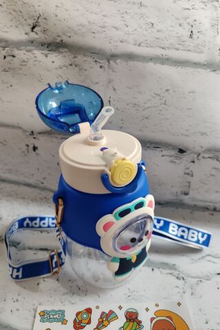 680 ML Sevimli Figürlü Matara Su Şişesi Suluk Bpa Free Çocuk Suluk Okul Suluk Astronot Suluk Lacivert