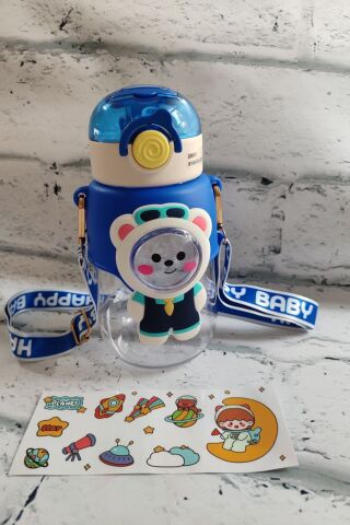 680 ML Sevimli Figürlü Matara Su Şişesi Suluk Bpa Free Çocuk Suluk Okul Suluk Astronot Suluk Lacivert