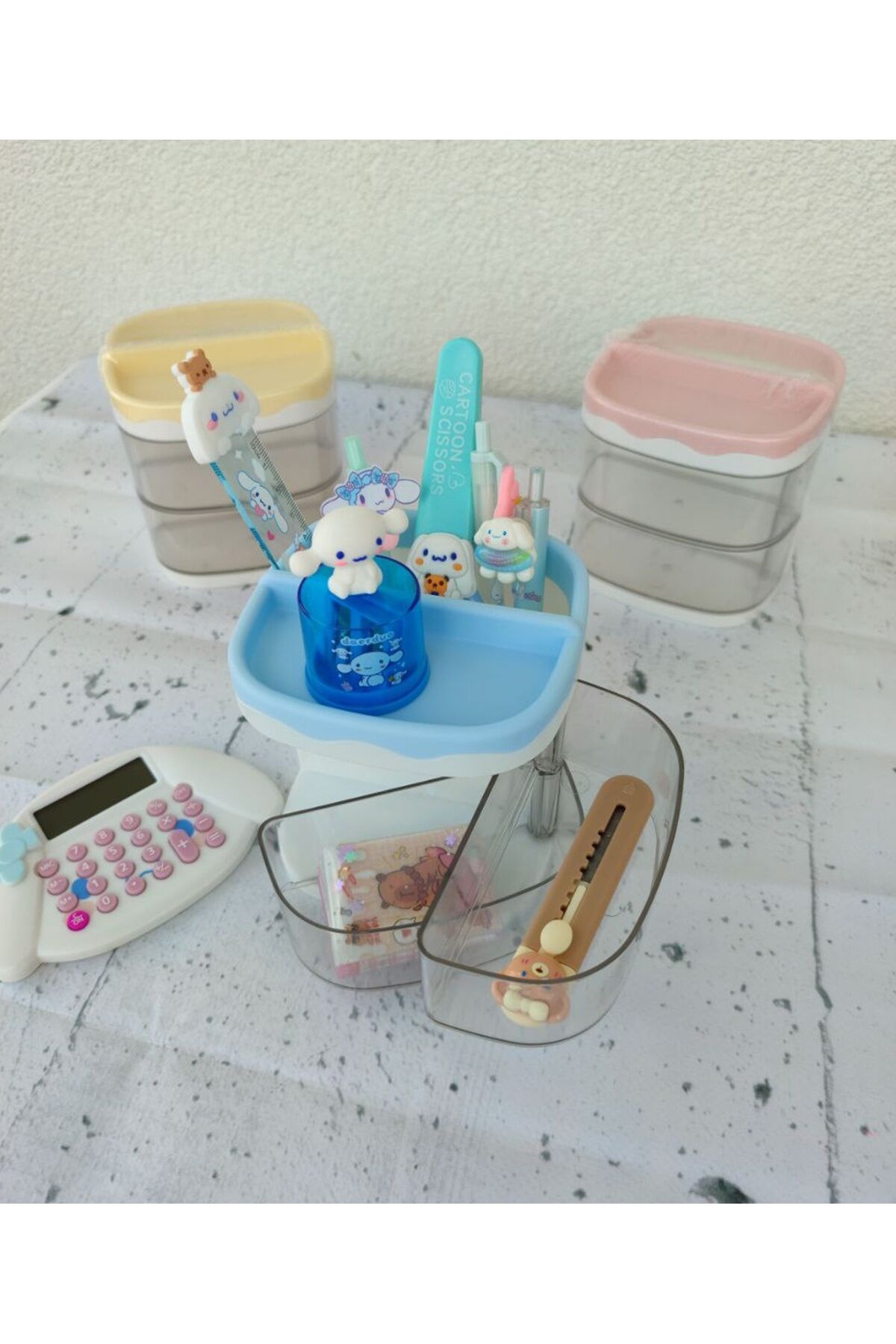 1 Adet Masaüstü Kalemlik Organizer 5 Bölmeli 11x11 cm STİCKER HEDİYELİ