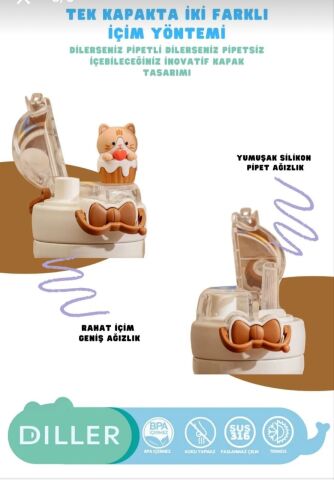 VAGONLİFE TAVŞAN VE KEDİ FİGÜRLÜ ÇELİK MATARA TERMOS