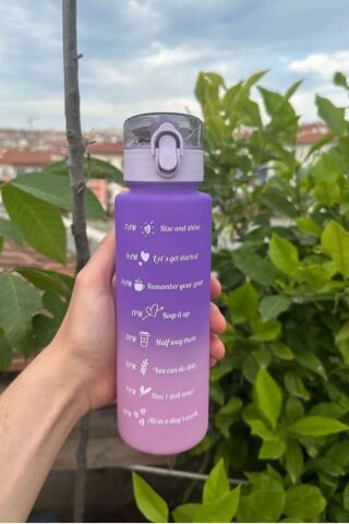 Yavrulu Motivasyonel Su Matarası 2 li Suluk 2lt ve 900 ml Su Şişesi Suluk Spor Suluk Matara Mor-Pembe