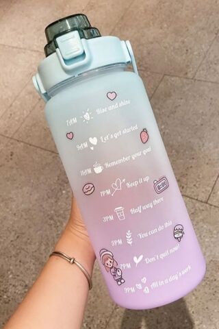 Yavrulu Motivasyonel Su Matarası 2 li Suluk 2lt ve 900 ml Su Şişesi Suluk Spor Suluk Matara Mavi-Mor