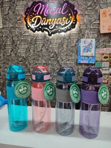 UZSPACE 600ML SİLİKON GÖVDE PİPETLİ TRITAN SU MATARASI