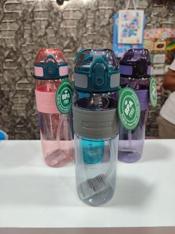 UZSPACE 600ML SİLİKON GÖVDE PİPETLİ TRITAN SU MATARASI