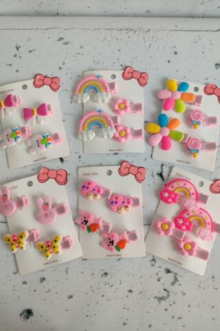 4 lü Set Toka İthal Toka Seti Gökkuşaklı Set Toka Pens Toka Seti Pembe-Kırmızı - Tek Ebat