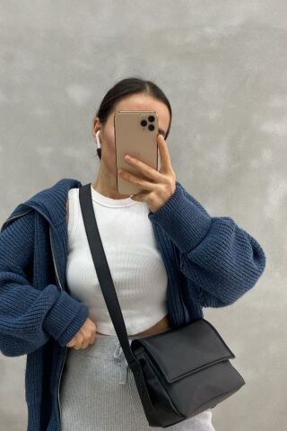 Kadın Saten Kapaklı Çapraz Çanta Kol Çantası Clutch Çanta El Çantası Baget Çanta Siyah - Tek Ebat