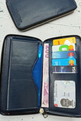 Telefon Bölmeli Fermuarlı Erkek Kadın Cüzdan Kartlık lacivert - Tek Ebat