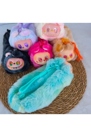 Labubu Peluş İpli Kalem Kutusu İthal Peluş Kalemlik 1 ADET Yeşil-Sarı