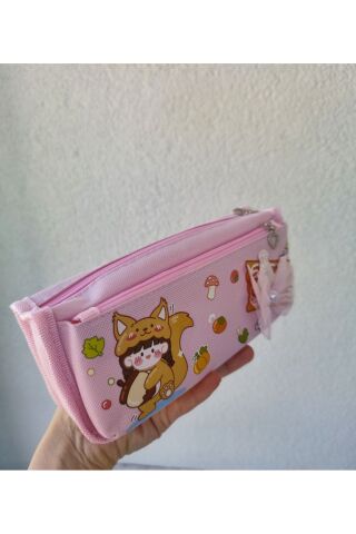 1 ADET PRENSES TAÇLI KALEM KUTUSU ÇİFT FERMUARLI KALEMLİK Pembe