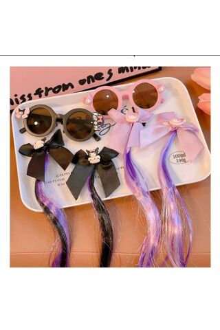 1 SET Kuromi Gözlük ve Toka Set UV400 Korumalı Güneş Gözlüğü Çok Renkli
