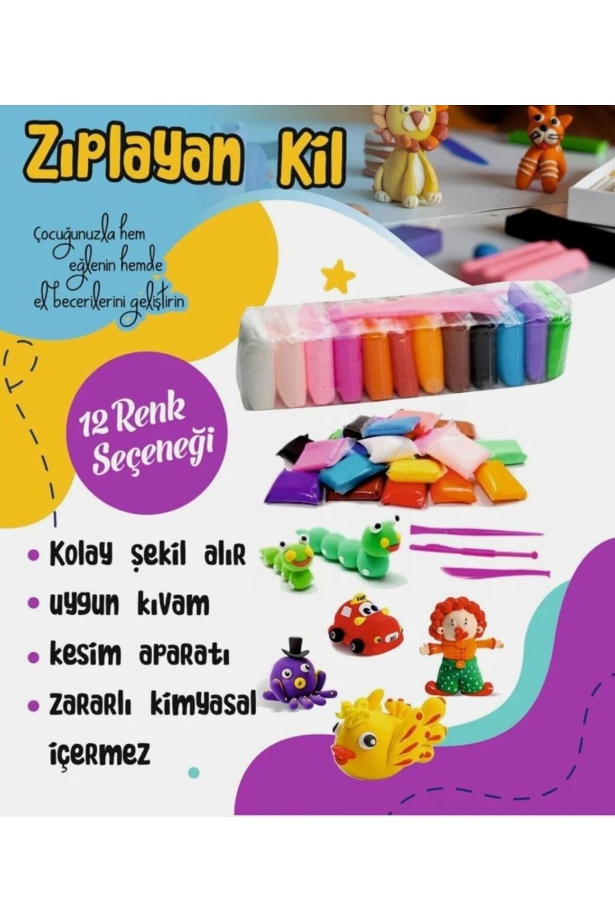 Air Clay Zıplayan Kil Hava ile Kuruyan Kil Oyun Hamuru 1 PAKET (12 ADET)