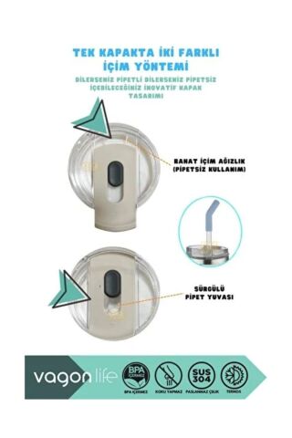 Vagonlife Desenli Pipetli 670 ML Paslanmaz Çelik Termos Vakumlu