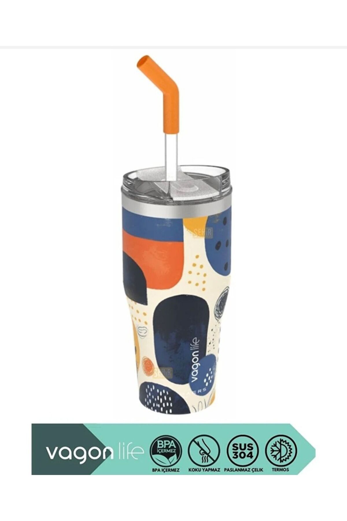 Vagonlife Desenli Pipetli 670 ML Paslanmaz Çelik Termos Vakumlu