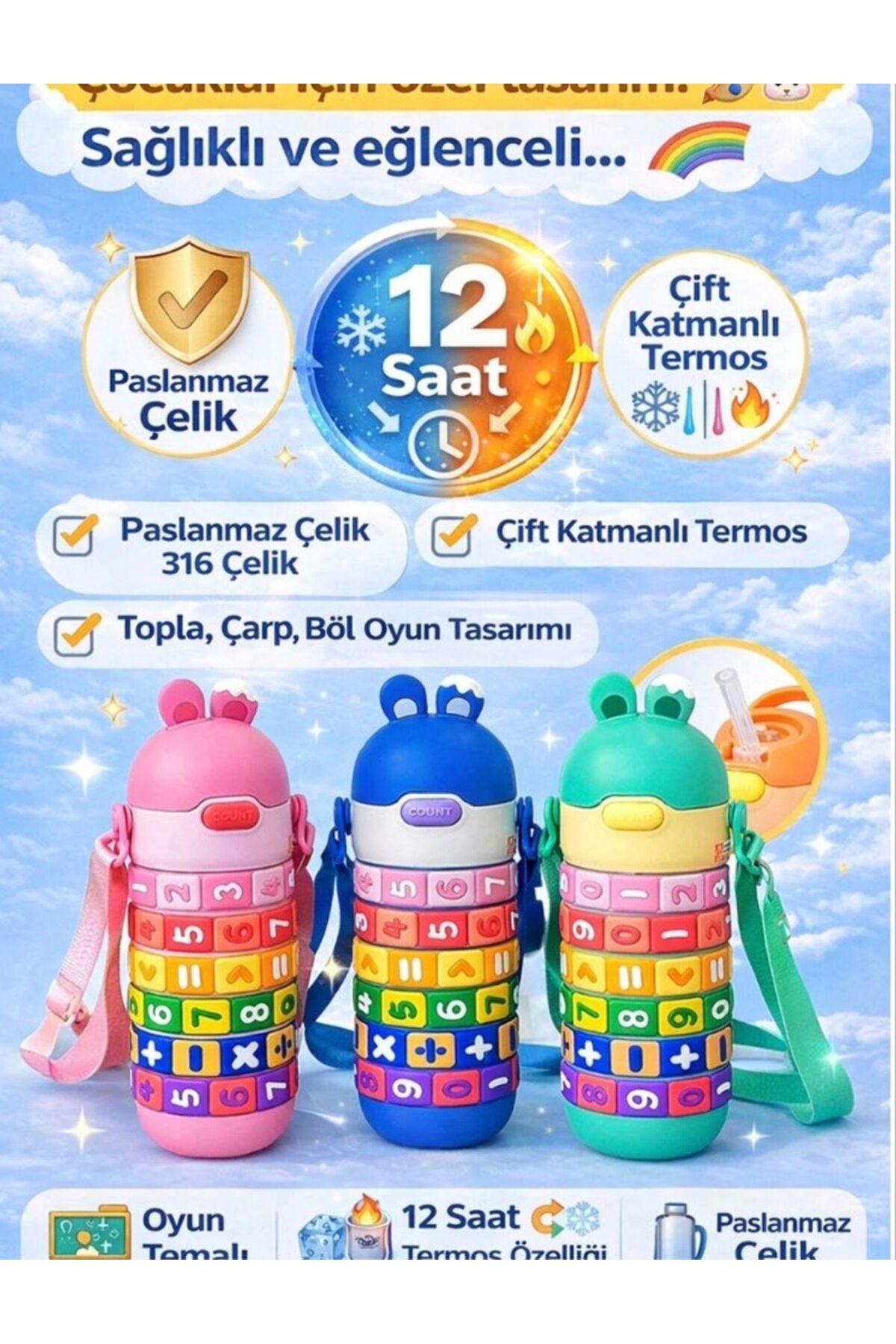 Vagonlife Çarpım Tablolu Çelik Matara Suluk 430 ml