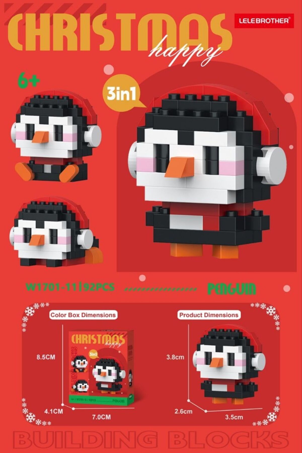 3 Farklı Model Yapılabilen Kulaklıklı Yılbaşı Penguen Yapı Oyuncak Lego 1 ADET