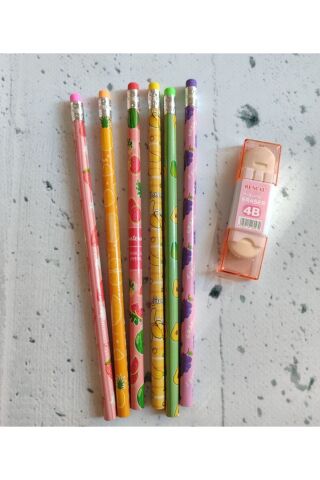 7 li SET KALEM ve SİLGİ SET Sarı-Pembe