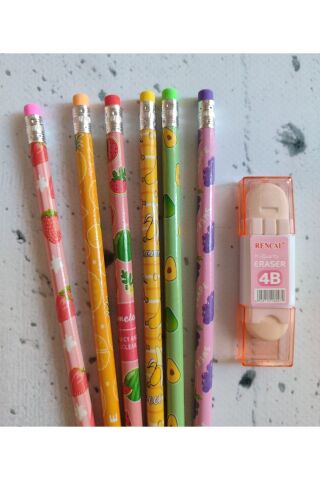 7 li SET KALEM ve SİLGİ SET Sarı-Pembe