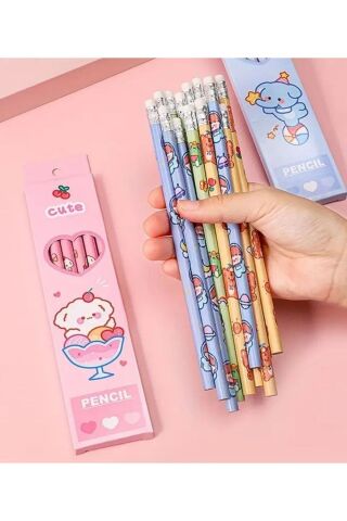 6 lı SİLGİLİ KURŞUN KALEM İTHAL CUTE SET Mor