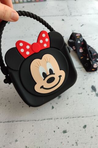 Minnie Mouse Unicorn Çilek Tavşan Batman Spiderman Gökkuşağı Çocuk Çantası Silikon Çanta Siyah-Kırmızı3 - Tek Ebat