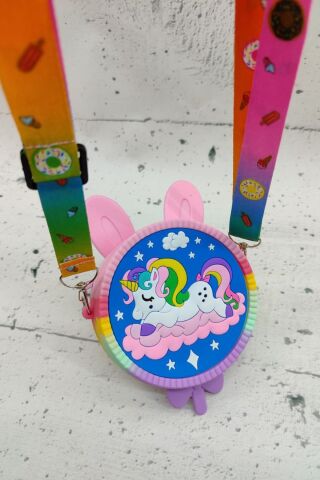 İthal Silikon Çocuk Çanta Unicorn Çanta Figürlü Çanta Popit Çanta Pembe-Mavi - Tek Ebat
