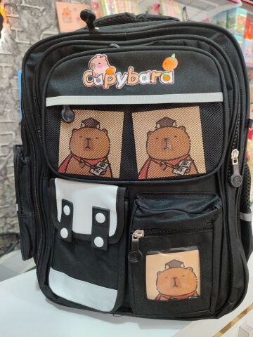 CAPYBARA SÜSLEMELİ SIRT DESTEKLİ OKUL ÇANTASI SİYAH