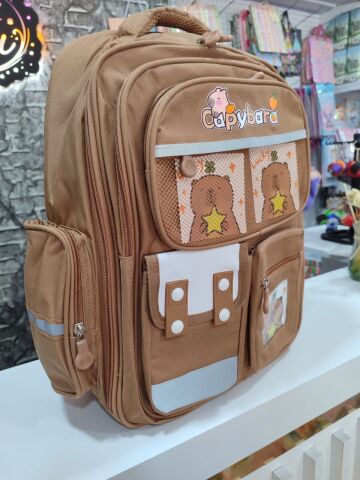 CAPYBARA SÜSLEMELİ SIRT DESTEKLİ OKUL ÇANTASI BEJ RENGİ