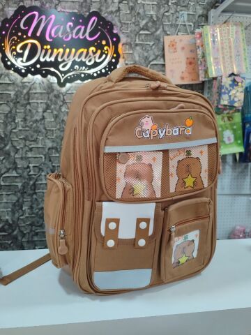 CAPYBARA SÜSLEMELİ SIRT DESTEKLİ OKUL ÇANTASI BEJ RENGİ