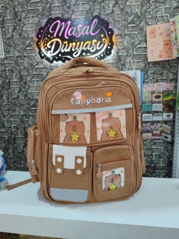 CAPYBARA SÜSLEMELİ SIRT DESTEKLİ OKUL ÇANTASI BEJ RENGİ