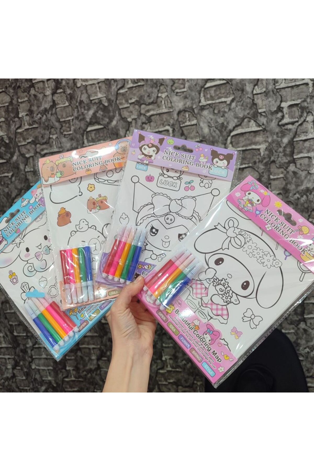 1 PAKET 12 Adet Kuromi Boyama ve Boya Kalemleri Seti
