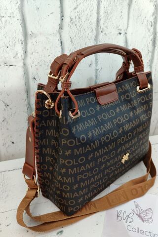 Miami Polo Örgü Model Büyük Boy Kadın Omuz Çantası Çapraz Çanta Kol Çantası Kahverengi - Büyük Boy