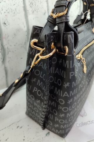 Miami Polo Örgü Model Büyük Boy Kadın Omuz Çantası Çapraz Çanta Kol Çantası Siyah - Büyük Boy