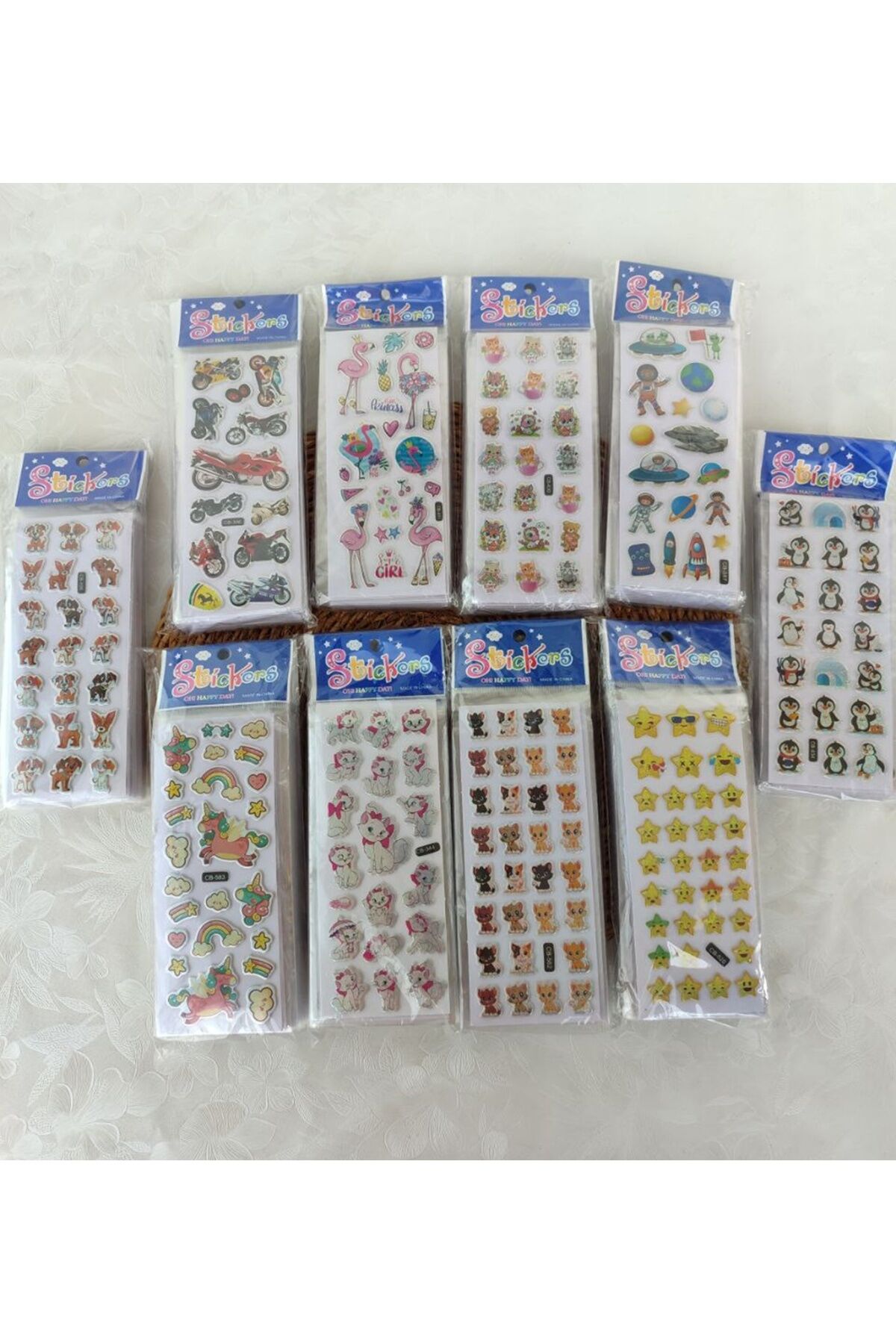 5 Adet Kabartmalı Karışık Kart 200+ Sticker Seti