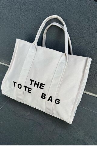 Tote Bag Çanta Kadın Omuz Çantası Çapraz Çanta El Çantası Askılı Çanta Bej - Orta Boy