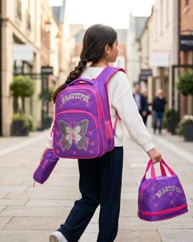 KELEBEK MODEL OKUL ÇANTASI SETİ