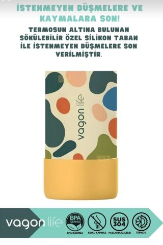 VAGONLİFE 550ml Desenli Pipetli/Pipetsiz Kullanım Kulplu Kaymaz Tabanlı Paslanmaz Çelik Termos