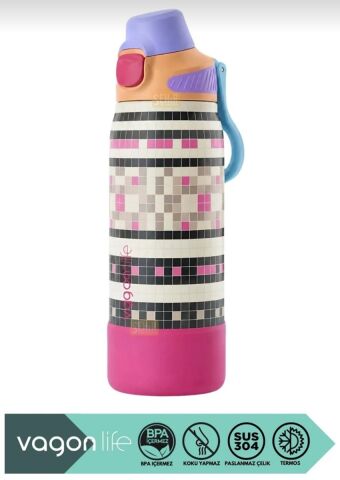 VAGONLİFE 700ml Düz Renkli Pipetli/Pipetsiz Kullanım Kulplu Kaymaz Tabanlı Paslanmaz Çelik Termos 1 ADET