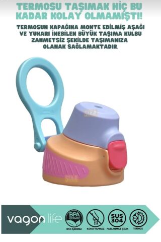 VAGONLİFE 700ml Düz Renkli Pipetli/Pipetsiz Kullanım Kulplu Kaymaz Tabanlı Paslanmaz Çelik Termos 1 ADET