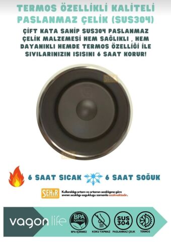 VAGONLİFE 700ml Düz Renkli Pipetli/Pipetsiz Kullanım Kulplu Kaymaz Tabanlı Paslanmaz Çelik Termos 1 ADET